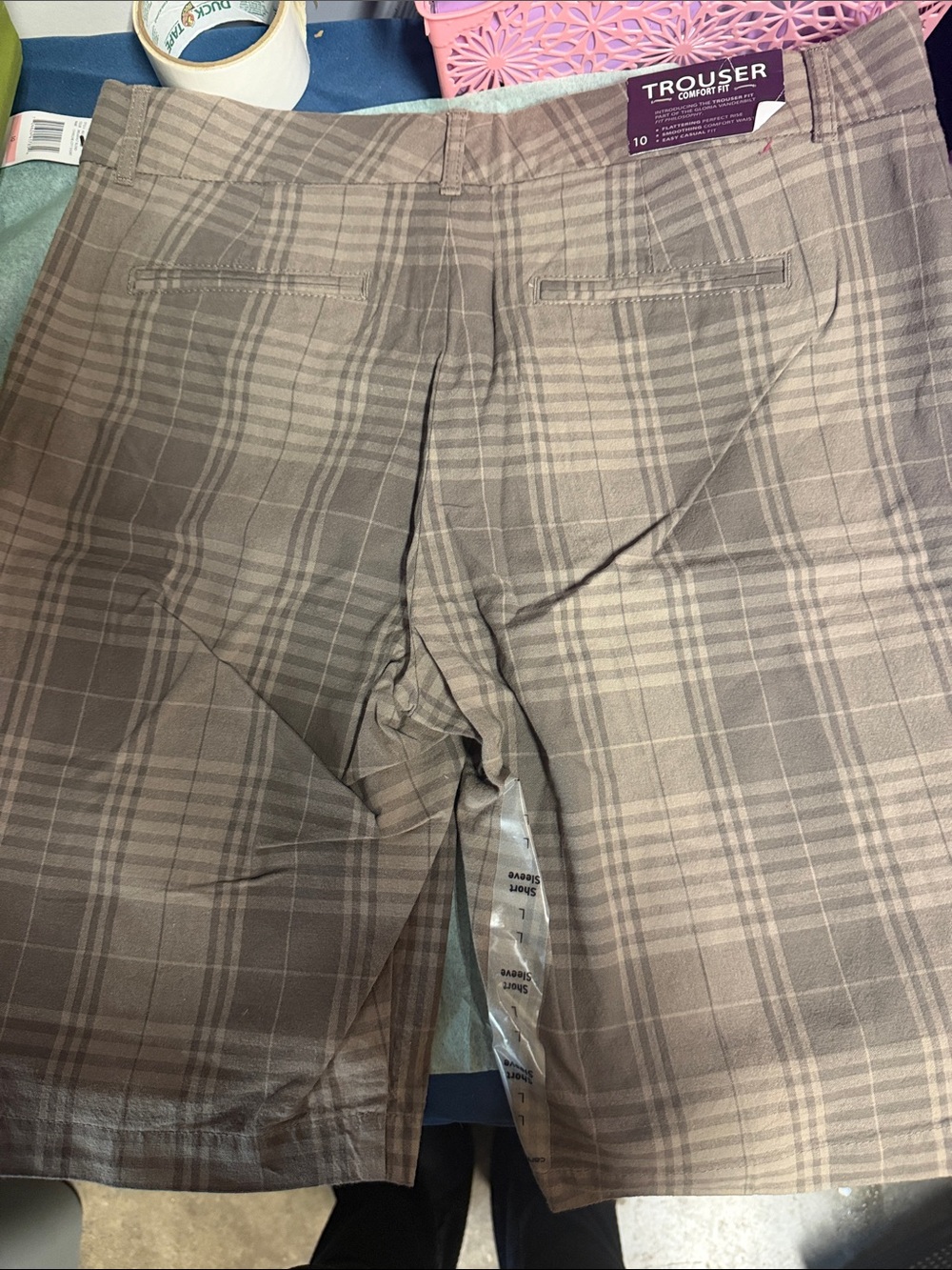 Plaid Trouser Shorts in Taupe and Light Brown